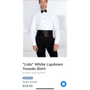 Fitted White Microfiber Tuxedo Shirt Tux Laydown M7 Medium 15 15.5 neck 36/37